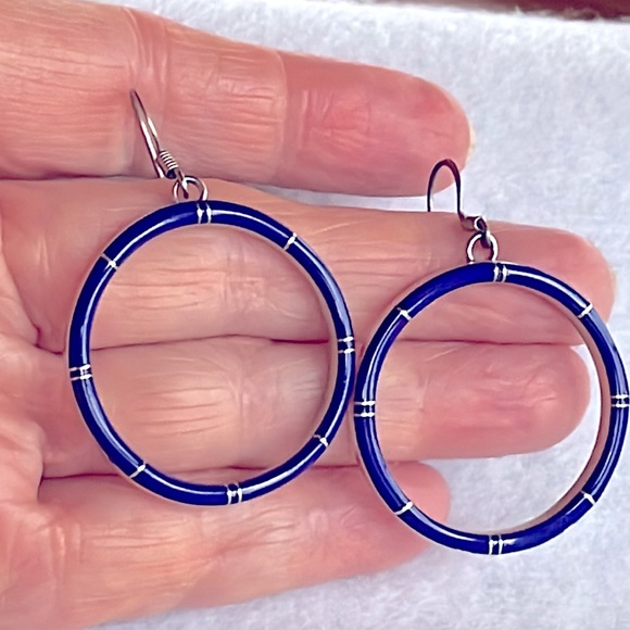 Lapis & Sterling Hoop Earrings - Picture 2 of 4